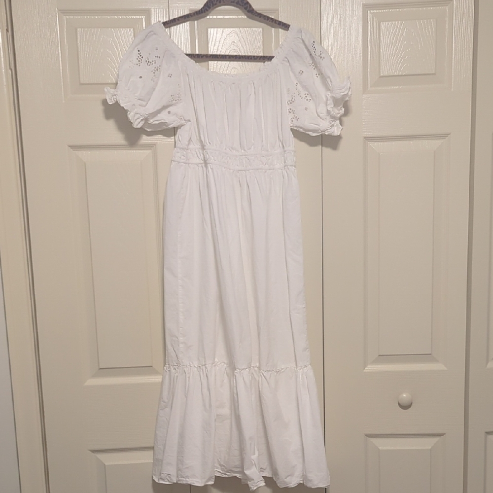 H&M White Eyelet Tiered Midi Dress